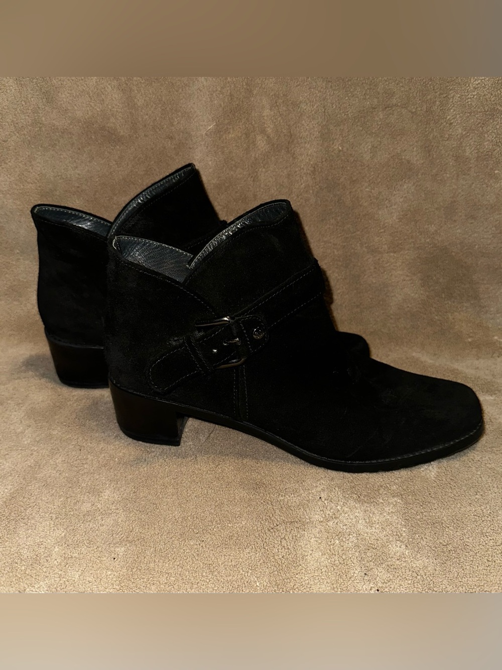Stuart Weitzman Black Suede Buckle Ankle Booties